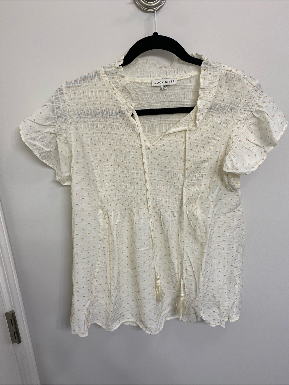 Moon River Cream Blouse with Gold Dot Accents